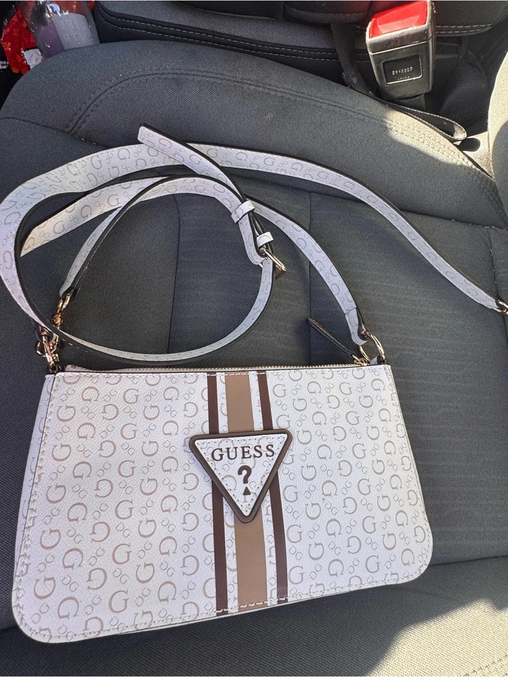 GUESS White & Taupe Signature Crossbody Bag